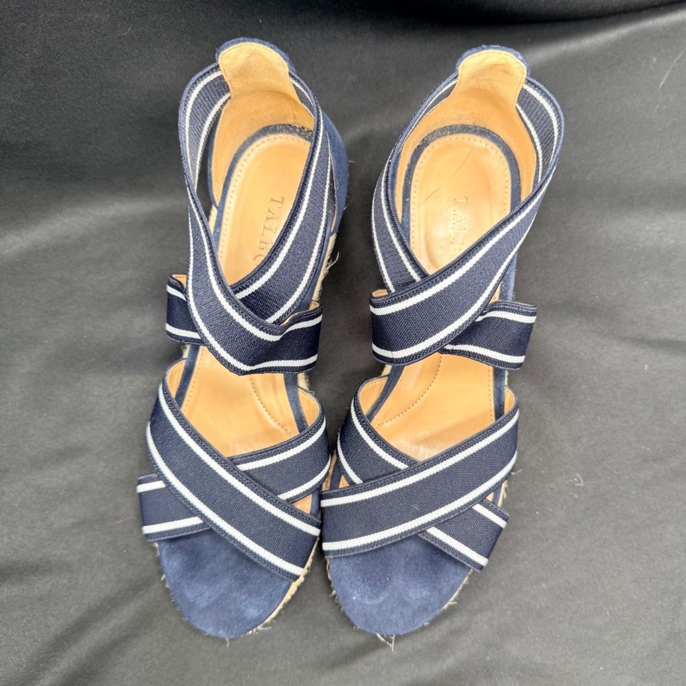 Talbots Navy White Striped Elastic Espadrille Wedge Sandals Womens 7 - Picture 2 of 6